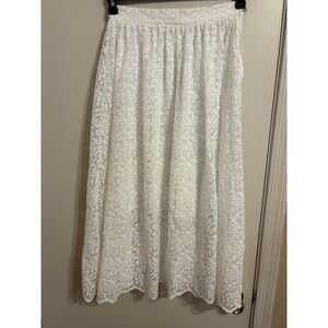 H&M White Lace Floral A-Line Midi Skirt Layered Lined Size 6